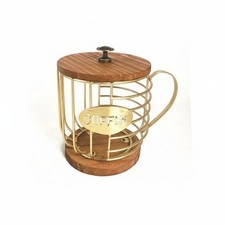 drahtkorb Kaffeeform eisen-holz-kombination korbst&auml;nder mit holzsockel rostfrei