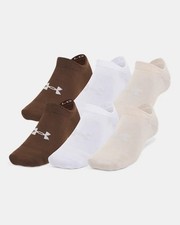Under Armour UA Essential No Show Socks 6 Pairs Pack 8.5-13 White Brown 1382611
