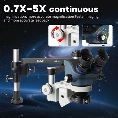 KAISI TX350S MRS Trinocular HD Microscope 7X-50X w/ 360° Rotating Folding Stand
