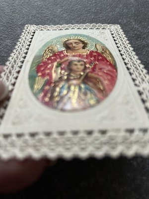 Oblaten Chromo Papierspitze Golddruck Engel Jesuskind geprägt Billet 11cm