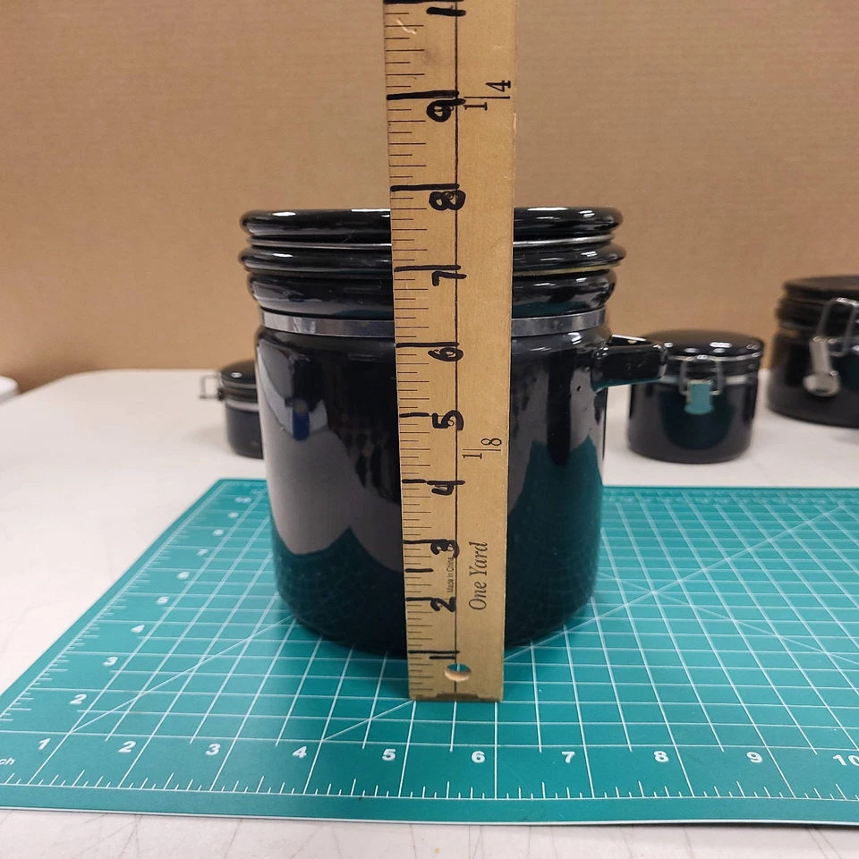 Juego de botes de cerámica esmaltada negra Oggi 7 piezas frascos de almacenamiento de cocina contenedores Foto 4 de 4