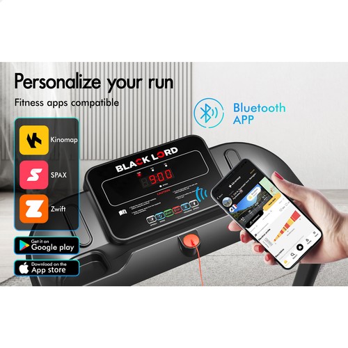 BLACK LORD Treadmill Electric Exercise Running Machine Incline Foldable 380mm - Picture 3 of 12