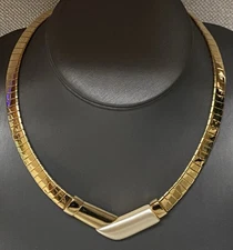 Napier Off White Enamel Gold Tone Statement Choker Modernist 1980s 16" Vintage