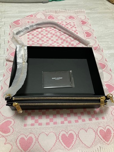 YSL Saint Laurent Chain Crossbody Shoulder Bag Black Leather Women's Unused