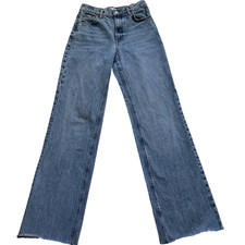 Zara High Rise Wide Leg Jeans Womens 4 Raw Hem Full Length