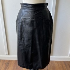 Vintage Toff s 100 Genuine Leather Black High Waist Pencil Skirt Women s Size 8