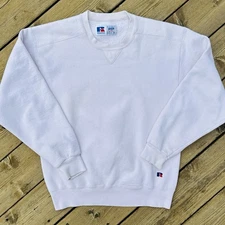 Vintage 90s Russell Athletic High Cotton Crewneck Sweatshirt White Made In USA M