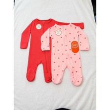 Wonder Nation Newborn 2 Pack Modal Sleepers Red Pink Hearts 2-Way Zip NWT