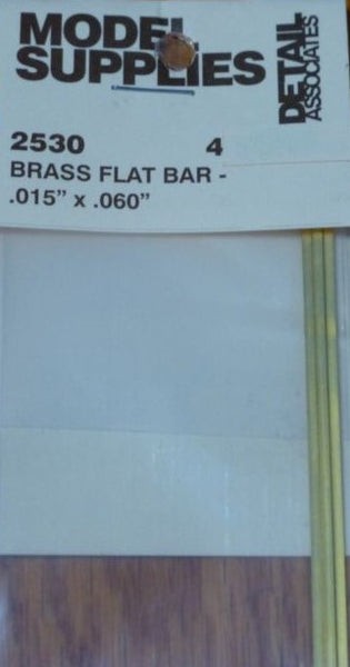 Detail Associates 2530 A Scale Flat Brass Wire pkg(4) -- .015 x