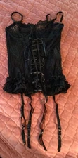 Seven 'til Midnight Black Lace Bustier Corset Boned Garters Size M