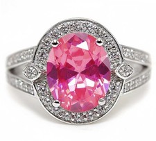 2CT Treated Pink Sapphire  White Topaz 925 Sterling Silver Ring Jewelry Sz 6