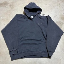 Vintage 90’s Made In USA Nike Black Swoosh Faded Boxy Fit Hoodie Sz L