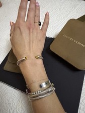David Yurman 925 Sterling Silver Cable Cuff Bracelet with Yellow Citrine size xs