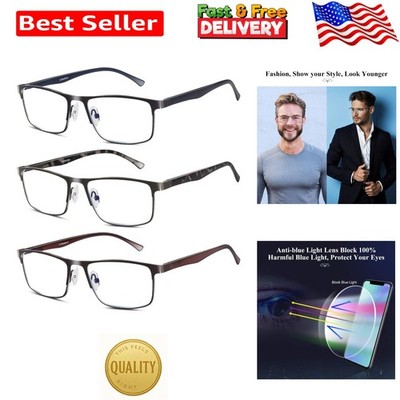 Elegant 3-Pack Blue Light Filtering Readers -  Metal Frames for Men