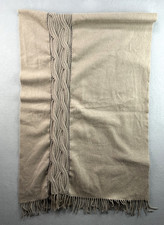Nordstrom 100 Cashmere Shawl Wrap Pashmina Scarf Beige Cable Knit Fringe 82x27
