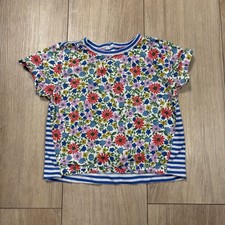 Mini Boden Short Sleeve Blue White Striped Floral Cotton T Shirt 3-4Y