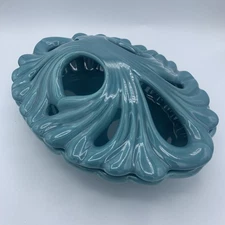 Jaru 1981 Teal Ceramic Covered Dish Cutout Lid Art Deco Style Potpourri USA