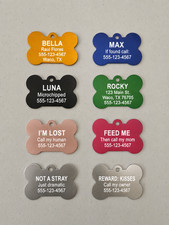 Custom Laser Engraved Dog Bone Pet ID Tag Personalized Name Phone Number