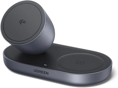 UGREEN 2-in-1 Magnetisches Ladegerät 15W Qi2 iPhone 17/16/15/14/13/12 Schwarz - Bild 1 von 4