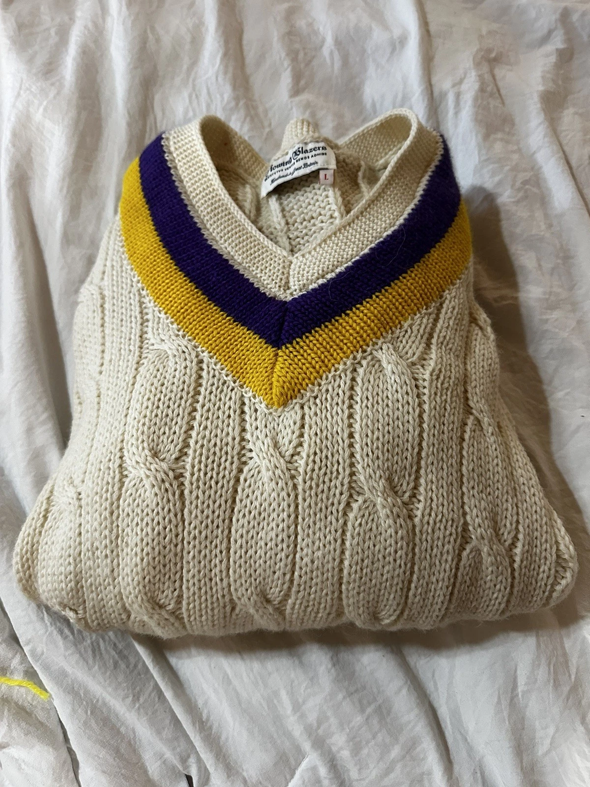 Rowing Blazers Sweater Mens Large Croquet Stripe Cable Knit Preppy