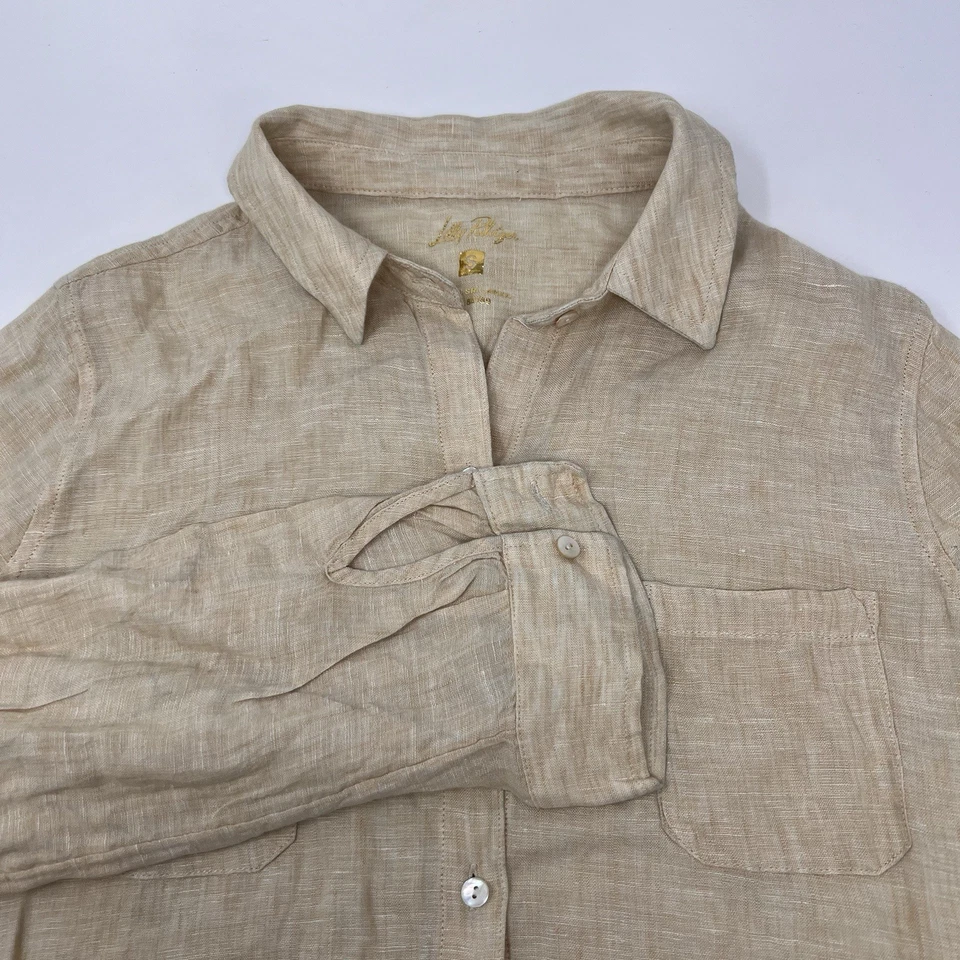 Рубашка на пуговицах Lilly Pulitzer топ морское побережье лен бежевая с длинным рукавом маленькая - Изображение 4 из 4