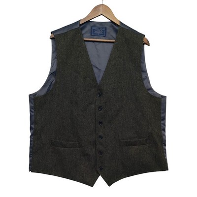 Lloyd Attree & Smith Tweed Waistcoat Mens XL Green Navy Regular Fit Button Front