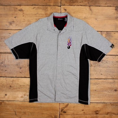 No Boundaries Hemd L Herren Knopf Baumwollmischung Ball Flamme Grafik Y2k Grau