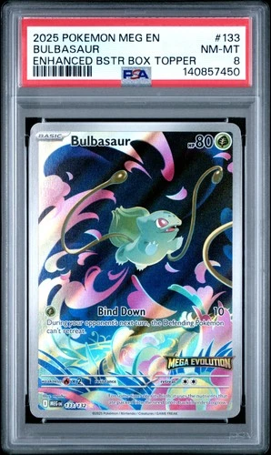 2025 POKEMON MEG EN-MEGA EVOLUTION ENHANCED BOOSTER BOX TOPPER BULBASAUR PSA 8