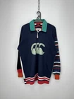 Vintage Canterbury Rugby Shirt Navy Multicolor Striped Long Sleeve Polo Size L