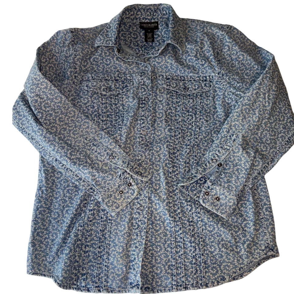 Camisa Western Lauren Jeans Co Ralph Lauren Azul Floral Denim Wms 12 Y2K Algodón Foto 2 de 4