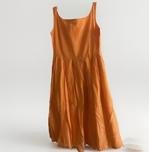 Orange T&U Fit And Flare Sleeveless Dress Size M Cotton/Silk Blend Lined NEW - Picture 6 of 6