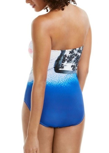 Calvin Klein ATLANTIS MULTI NEON STRIPES Bandeau One-Piece Swimsuit, US 12 - Picture 3 of 3