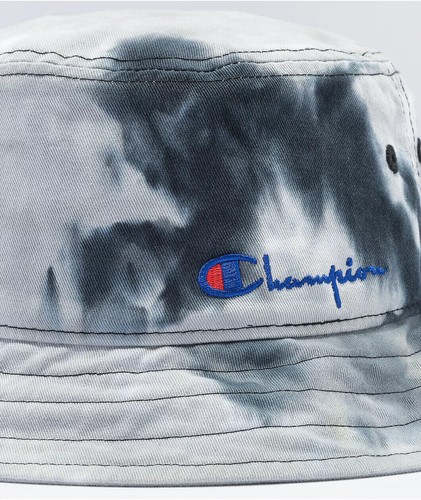 NUOVO Cappello Champion Tie Dye Bucket S/M Nero Bianco Grigio Unisex Stile Vintage - Foto 3 di 5