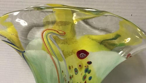 Vintage Muranoähnliche Vase Lagenlook Kunstglas Millefiori mundgeblasen glatter Sockel - Bild 4 von 11