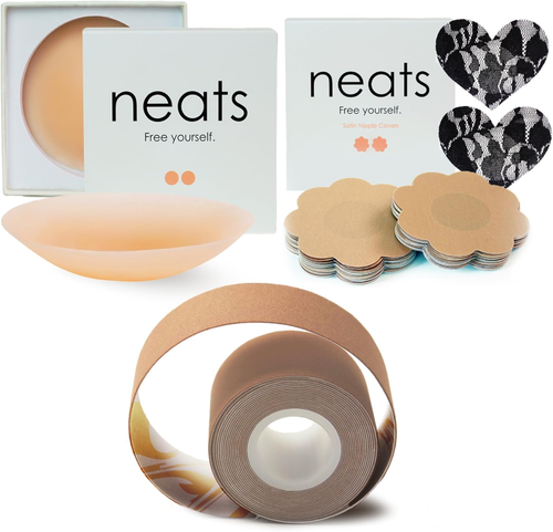 Silicone Nipple Covers, Satin Nipple Covers Breast Lift Tape Bundle - Reusable P