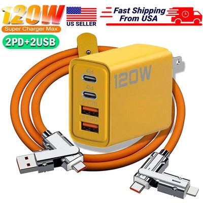 120W Fast Type C Wall Charger , 4-In-1 Fast Cable For iPhone 16 15 14 13 Pro Max