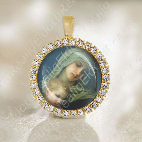 Medalla De La Madre María Y El Bebé Jesús Joyería Religiosa De Tono Dorado