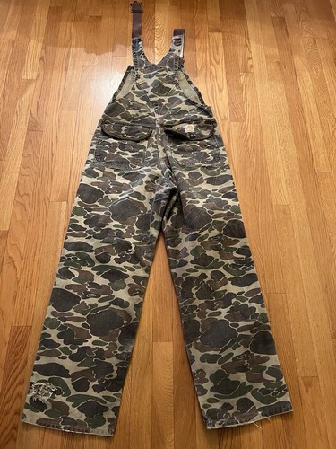 Carhartt Duck Camouflage Vintage Hunting Camo Bib Overalls Men’s Size 32 - Picture 14 of 16