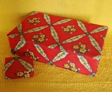   2 piece FRENCH VINTAGE SEWING BOX~RED FLORAL PROVENCAL FABRIC ~DRESSER JEWELRY