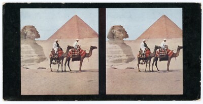 Chromoplast Bild 201 Stereo View PHOTO Egypt Pyramid Of Cheops with Sphinx