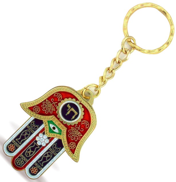 Hamsa Hai Chai KeyChain Hebrew Traveller Prayer Key chain holder