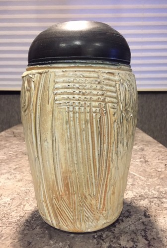 Vintage Carved ART POTTERY Vase Signed Star Mark Mid-Century Modern Abstract - Afbeelding 6 van 10