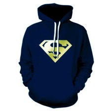 Men Hoodie Superman Navy Blue Hooded Sweatshirt Graphic Print Sports Lightweight