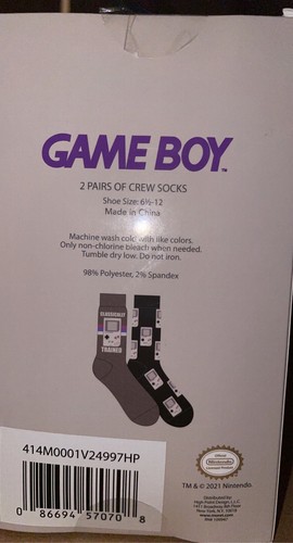 NINTENDO GAMEBoy CONFEZIONE 2 Calze equipaggio UOMO TAGLIA 6-12 Nuove - Foto 2 di 2