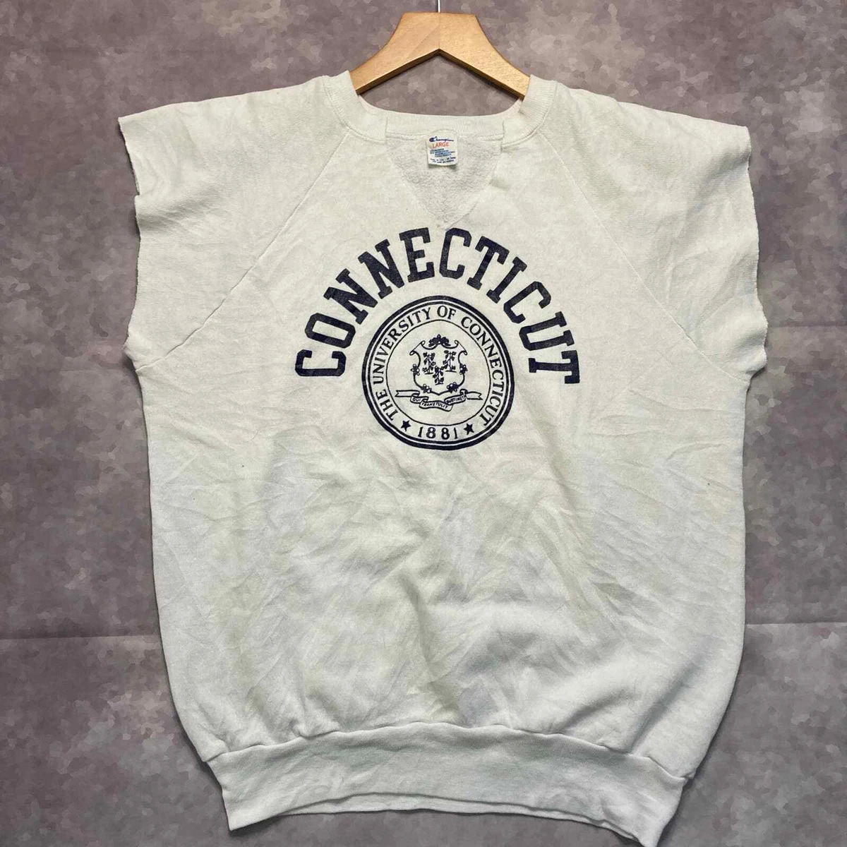 Vintage 80s Champion University of Connecticut Cut Off Crewneck Sweatshirt