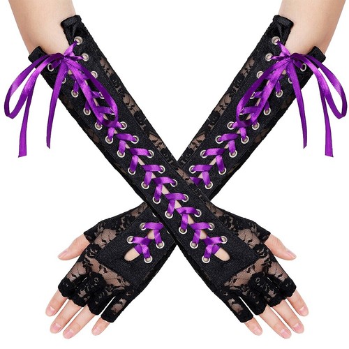 Gothic Black Fingerless Arm Warmers Punk Buckle Gloves Grunge