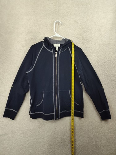 Ann Taylor Loft Women Sweatshirt Large Blue Lined Cotton Blend Full Zip Hooded - Picture 6 of 17