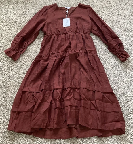 Polagram Women's Brown/Rust Colored Smocked Maxi Peasant Prairie Dress Sz XL