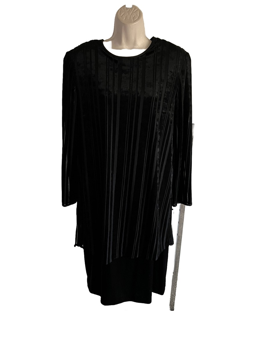 SHOMI tunic cocktail holiday dress Black velvet long sleeves padded  shoulders 14 | eBay