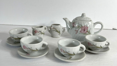 Vintage Miniature Pink Lily Porcelain Tea 12 Piece Set Unbranded Dollhouse Toy